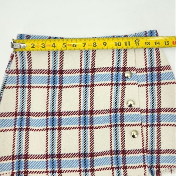 Forever 21 Faux Wrap Mini Skirt Size Small Plaid Check Wool Blend Light Academia - Picture 5 of 7